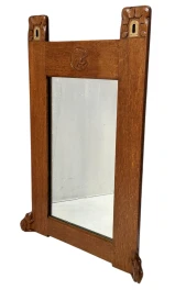 Arts & Crafts Wall Mirror with Hand-Carved Frogs by Kobus de Graaff, 1900s